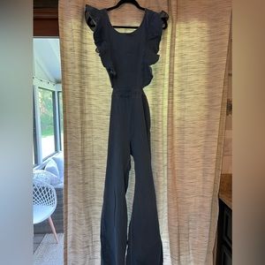Vici denim open back wide leg jumpsuit